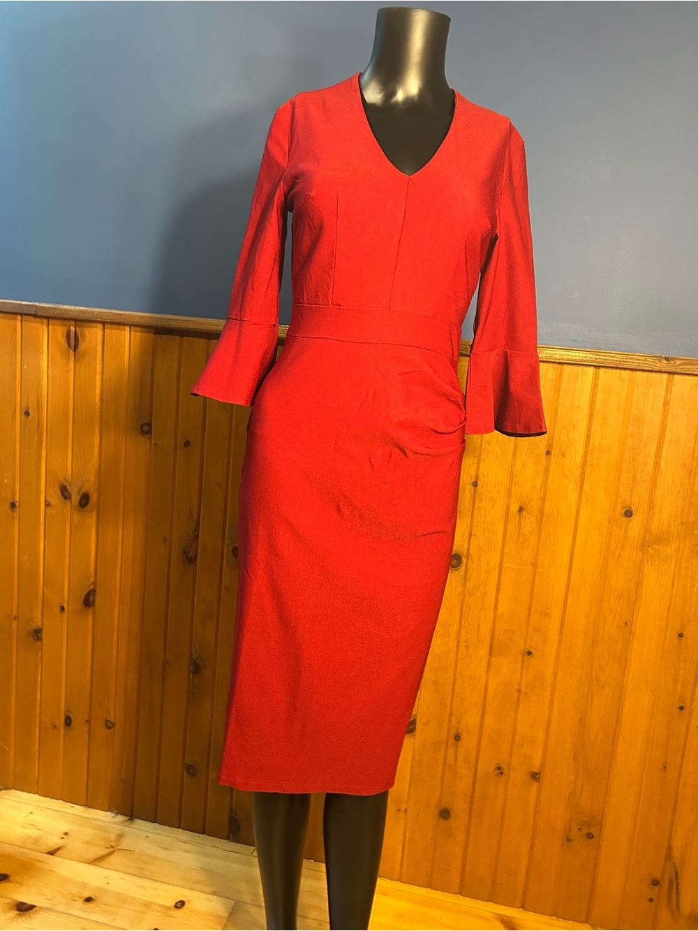 NWOT Red V-Neck Sheath Dress with Fluted Sleeves
